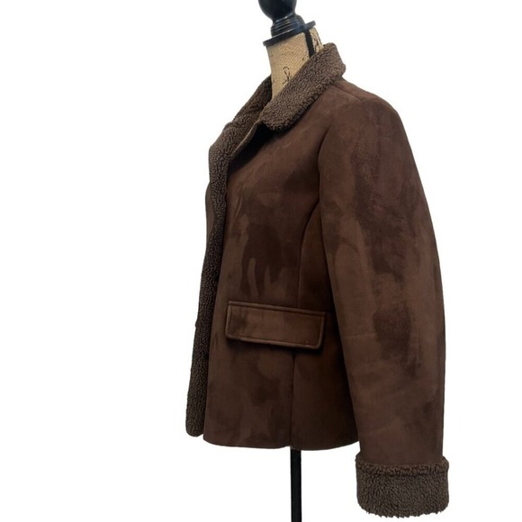 Lands' End Brown Rustic Faux Suede & Shearling Penny Lane Barn Jacket Large - Picture 4 of 8